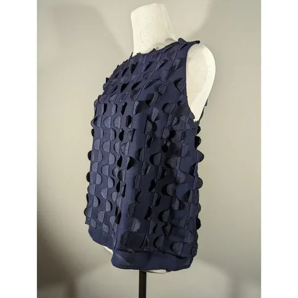 Maeve by Anthropologie Navy Sleeveless Dimensional Blouse Women's Size 0 - Picture 2 of 6